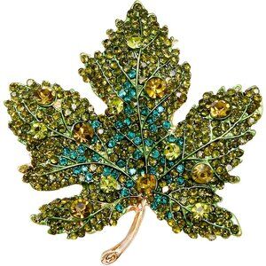 Rhinestone Maple Brooch Pin for Women Girls Sparkling Full Micro Pave Crystal Fa